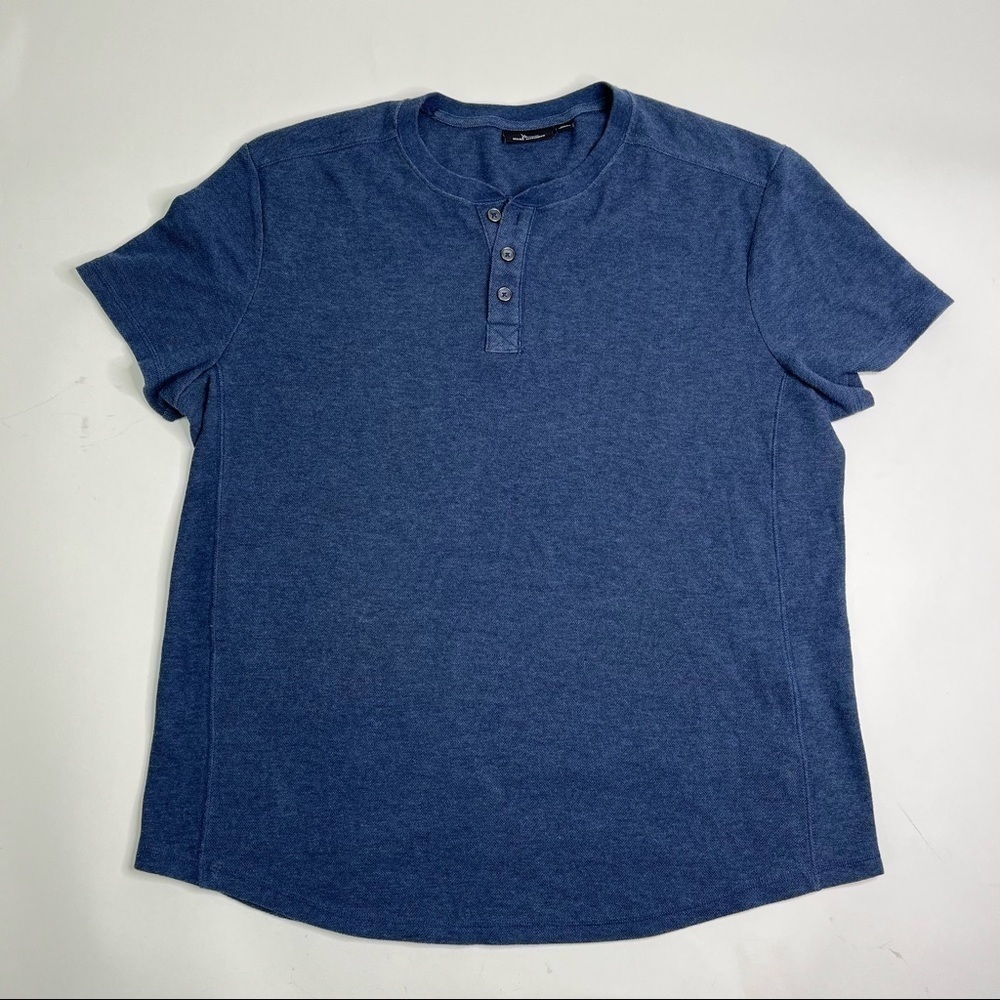 MARC ANTHONY Navy Blue Textured 1/4 Button Down Casual Dressy Office T-Shirt Top